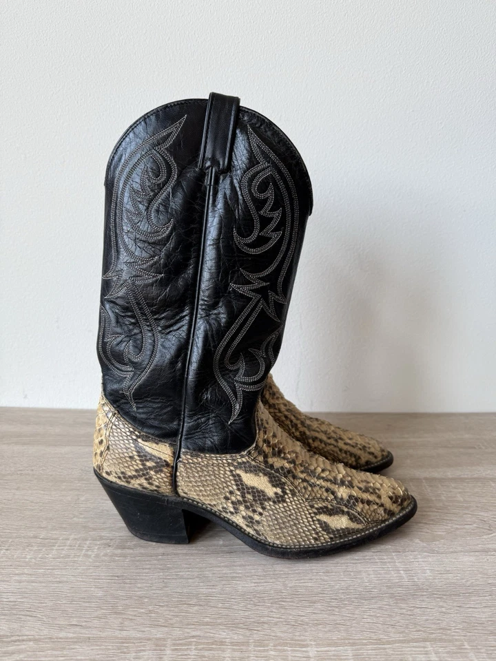 Botas de Vaquero Pitón Corte Trasero DE COLECCIÓN HECHAS EN EE. UU. 9.5 D Piel de Serpiente 5130 Serpiente Occidental Foto 2 de 4