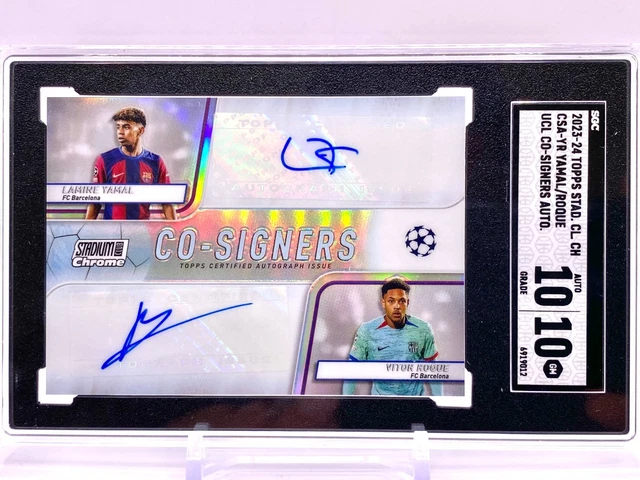 2023-24 Stadium Co-Signer Auto LAMINE YAMAL VITOR ROQUE Barcelona SGC GM 10/10