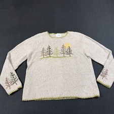 Vintage Christopher Banks Hand Embroidered Sweater Women's Large Trees Woods