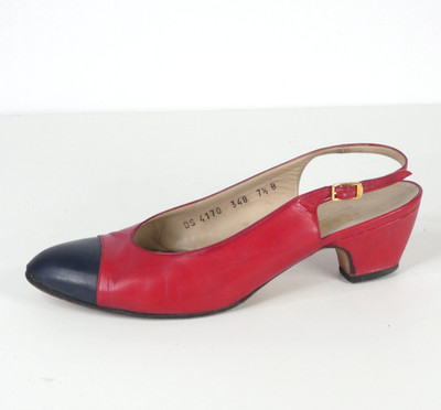 Vintage Salvatore Ferragamo Red Navy Slingback Heels UK 5 US 7,5 Italy