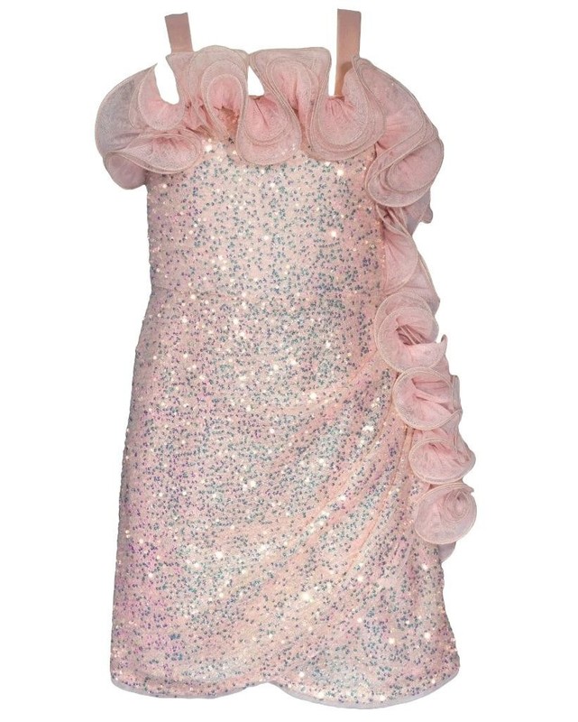 NEW Bonnie Jean Girls Size 12 "BLUSH SEQUINS" Mesh Ruffle Chemise Dress NWT