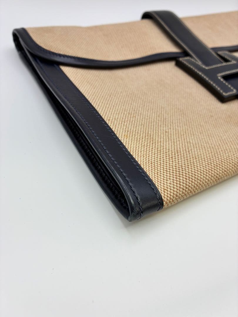 HERMES H logo Jige PM Clutch bag pouch Beige Black — image 7