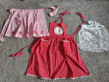 Lot of 3 Vtg Handmade Gingham Cross Stitch Embroidery Aprons Pink, Red  White