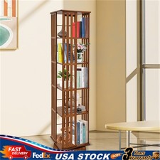 Bamboo Rotating Bookshelf 5 Tiers Open Shelving Magazine Storage Display Rack