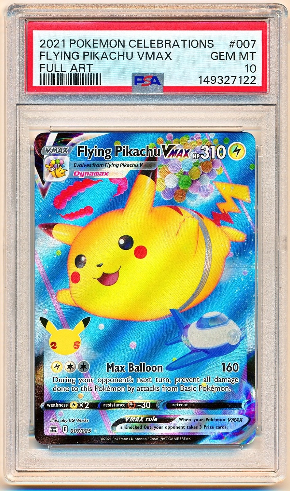 Pokemon Sword & Shield Celebrations Flying Pikachu VMax Full Art #007 PSA 10