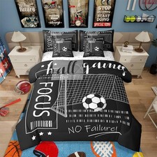 7 Piece Full Size Football Bedding Set for Boys Girls ,Black and White Sports...