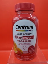 Centrum Dual Action Multi + Omega 3 Multigummies Heart Brain Eye Health 110Ct