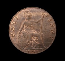 GEORGE V 1911 BRONZE HALFPENNY - HIGH GRADE WITH LUSTRE