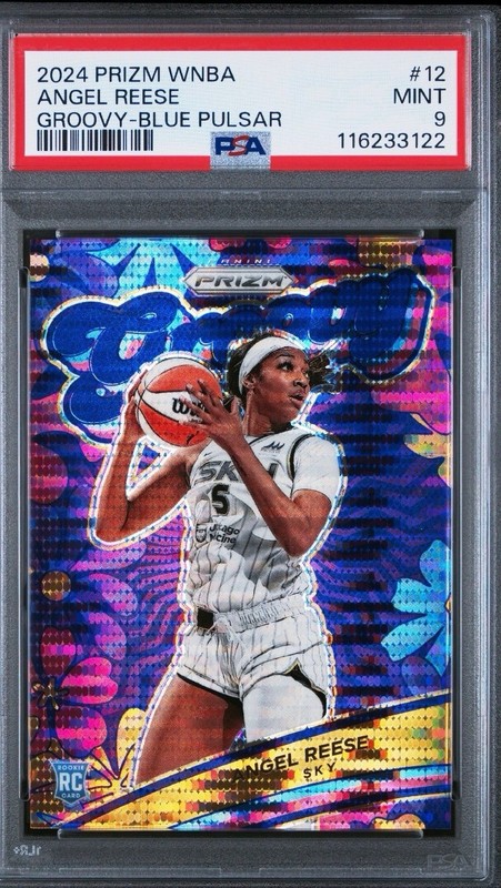 2024 Panini Prizm WNBA Groovy Angel Reese #12 Blue Pulsar Prizm /199 (RC) PSA 9