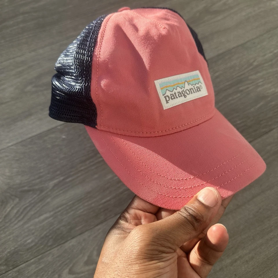 Gorra de camionero con logotipo de Patagonia malla rosa azul Snapback senderismo al aire libre Foto 3 de 4