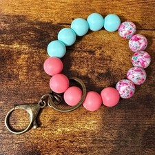 Teal pink Floral wristlet Keychain