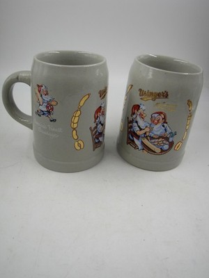 Vintage Usinger's Famous Sausage Beer Steins Set 2 Gray Stoneware Germany