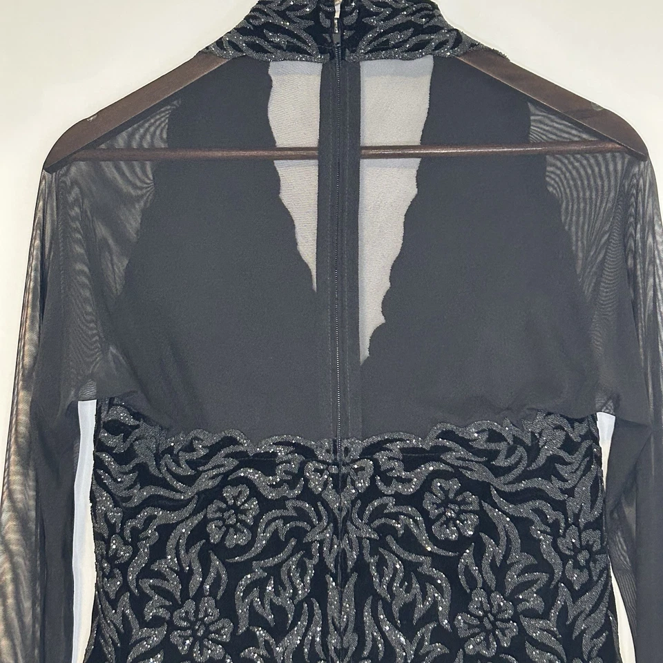 Tadashi Vintage Negro Terciopelo Cuentas Formal Top Mangas de Malla XL Elástico Elegante Foto 4 de 4