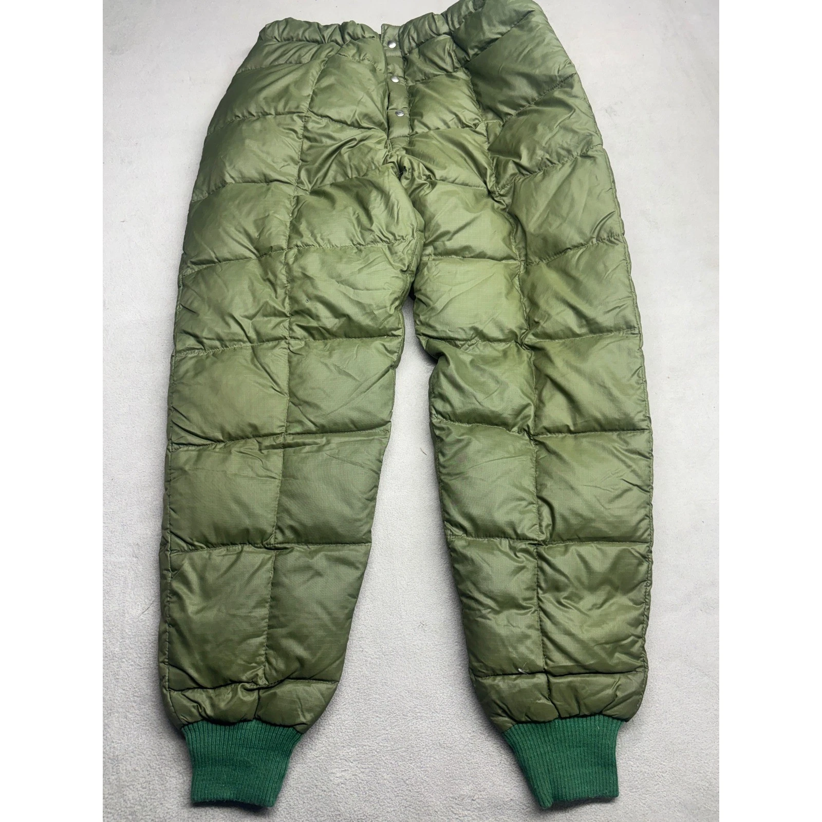 Vintage Pioneer Sportswear Down Insulated Puffer Pants Olive Green Quilted