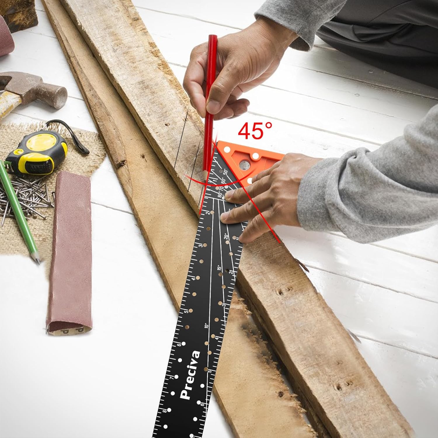 12” Woodworking Square Ruler - Preciva Right Angle Carpenter Orange 