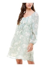 AS YOU WISH Womens Shift Dress Green Balloon Sleeve Lined Juniors S