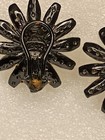 Rare Vintage 1960 Capri Signed Clip-on Rhinestone Earrings Green & Blue Daisies  — photo 7