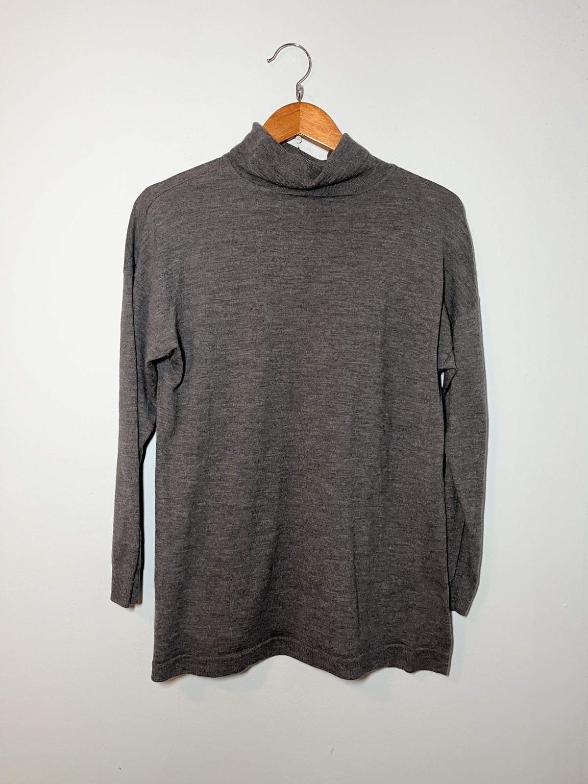 Talbots XL Sweater Cowl Neck Merino Wool Gray Pullover Lagenlook Minimalist Luxe