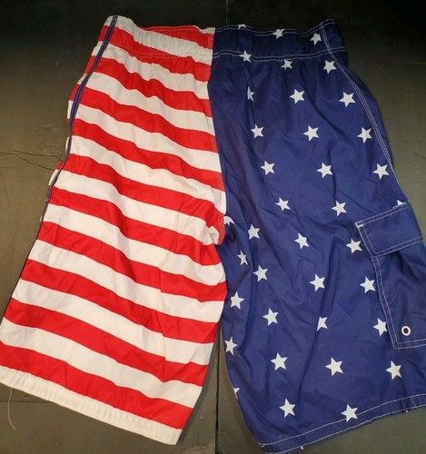 EXIST US FLAG Swim Board Trunk Shorts Mens XL Red White Blue Mesh Lined Cargo - Picture 6 of 9
