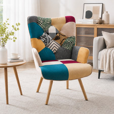 Unique Patchwork Accent Chair, Colorful Bohemian Reading Chair Adjustable 330lb