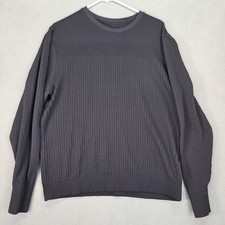 Waffle Knit Sweater Mens Large Gray Crewneck Pullover Textured Knit Geometric