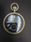 Vintage Swiss Military Style Black Roman Dial Pocket Watch PARTS REPAIR AS-IS