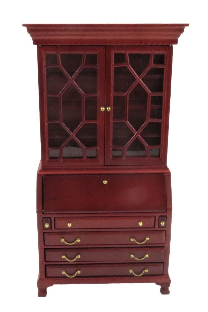 Dolls House Mahogany Bureau Desk & Cabinet Miniature Study Office Furniture 1:12