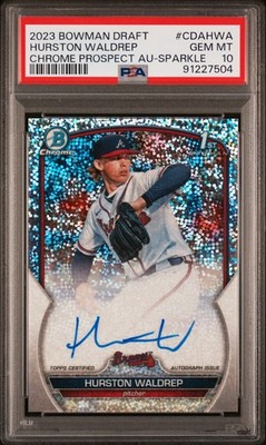 2023 Bowman Draft Chrome Prospect Auto Hurston Waldrep Sparkle # /71 PSA 10