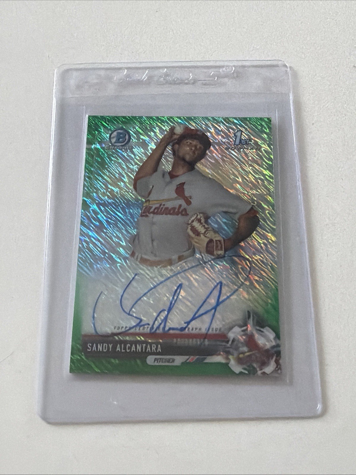 2017 Bowman Chrome 1st Refractor Sandy Alcantara Auto RC #’d /99 Green Shimmer