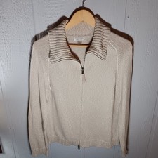 Christopher Banks Women's Sweater Large Cream Cotton Zip-Up