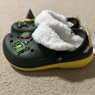 Crocs Buddy The Elf  Child Size 11 Fleece Lined Christmas Clogs Mules Shoes NEW