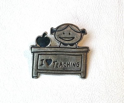 Vintage 925 Sterling Silver  I Love Teaching  Brooch