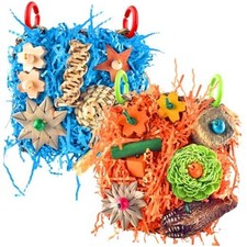 Bird Toys, 2 Pack Bird Grass Mat Foraging Wall Toys Parrot Blue Orange