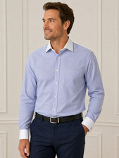 Geoffrey Beene Wrinkle Free Dress Shirt Mens 16.5 34/35 Blue Stripe French Cuff