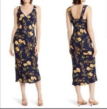 Reformation L Navy Floral Beauden Midi Dress NICE