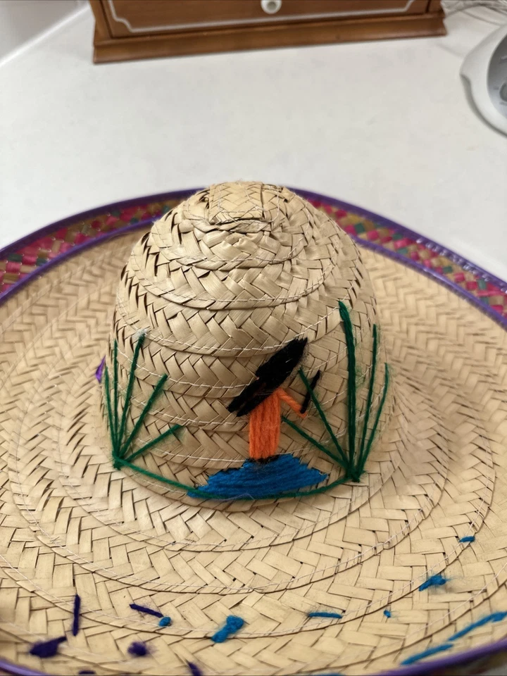 Vintage/Handwoven Straw Sombrero — 17” Brim, 7” Head Opening (Adult Size) - Image 2 of 4