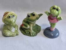 x3 Small Ceramic Fun Loving Frog Figurines Or Ornaments