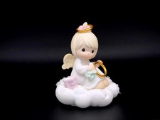 Precious Moments Angel Girl Figurine Sitting on Cloud with Halo