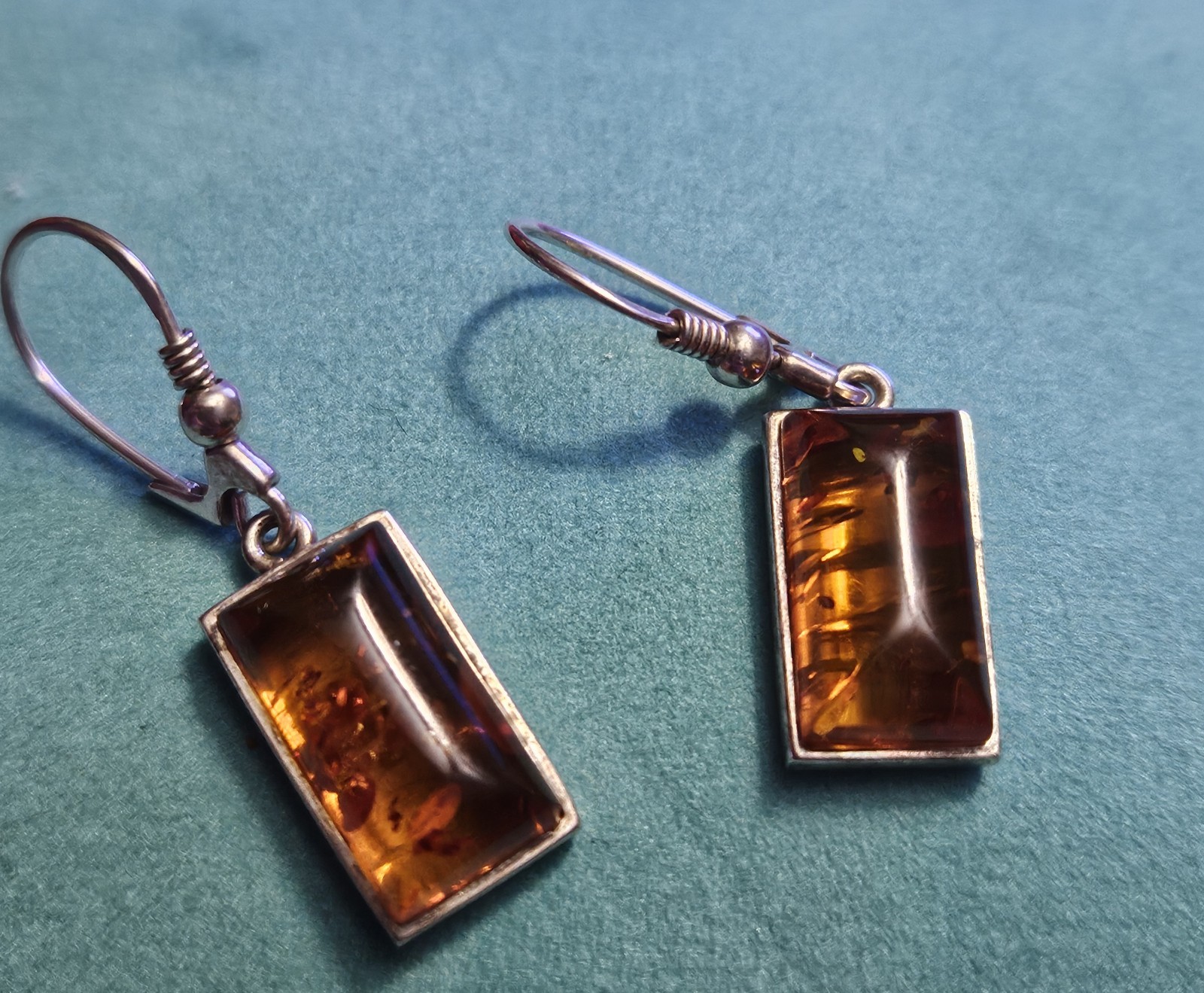 Sterling Silver 925 Rectangular Amber Dangle Earr… - image 2