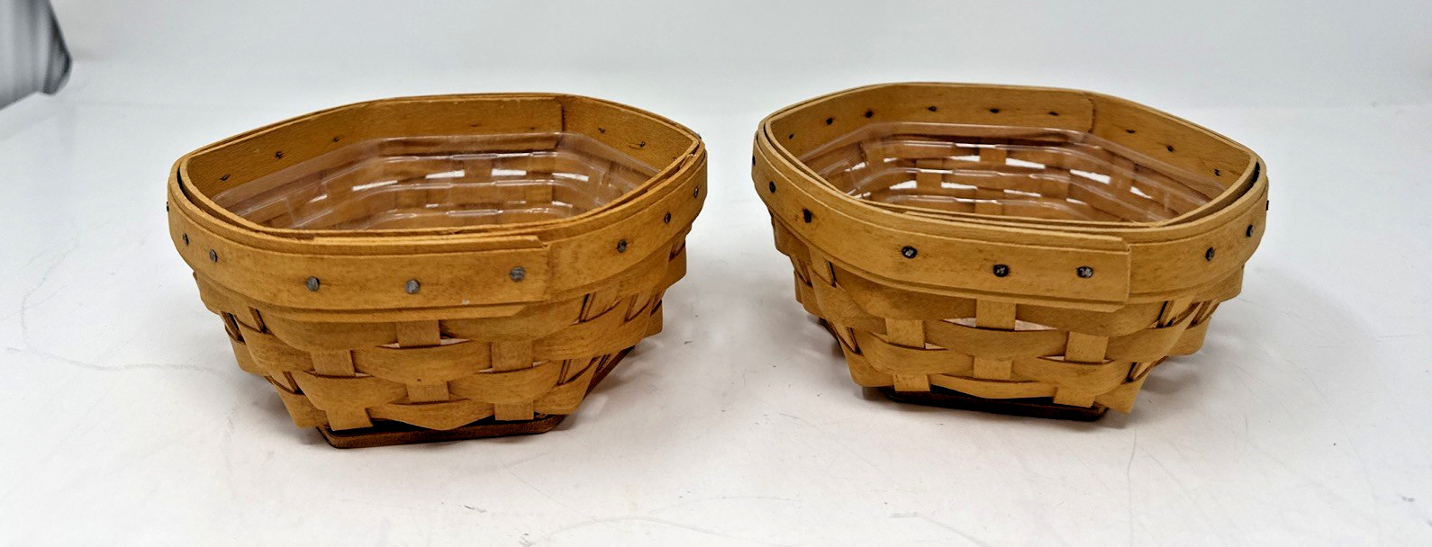 2 Longaberger Small Hexagon Shaped Hostess  Baskets 2001 2003 Vtg EUC w/liner