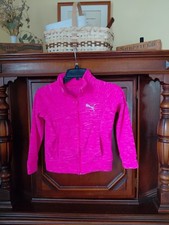 PUMA Girl's heather Pink Full Zip Up Fleece Jacket SILVER GLITTER Marbled M 10