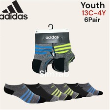 Adidas Climalite No Show Socks Youth 6 Pairs Gray Blue Yellow Size M 13C-4Y New