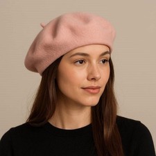 Light Pink French Beret Women's Hat Winter Warm Cap Artist Style Retro Classic