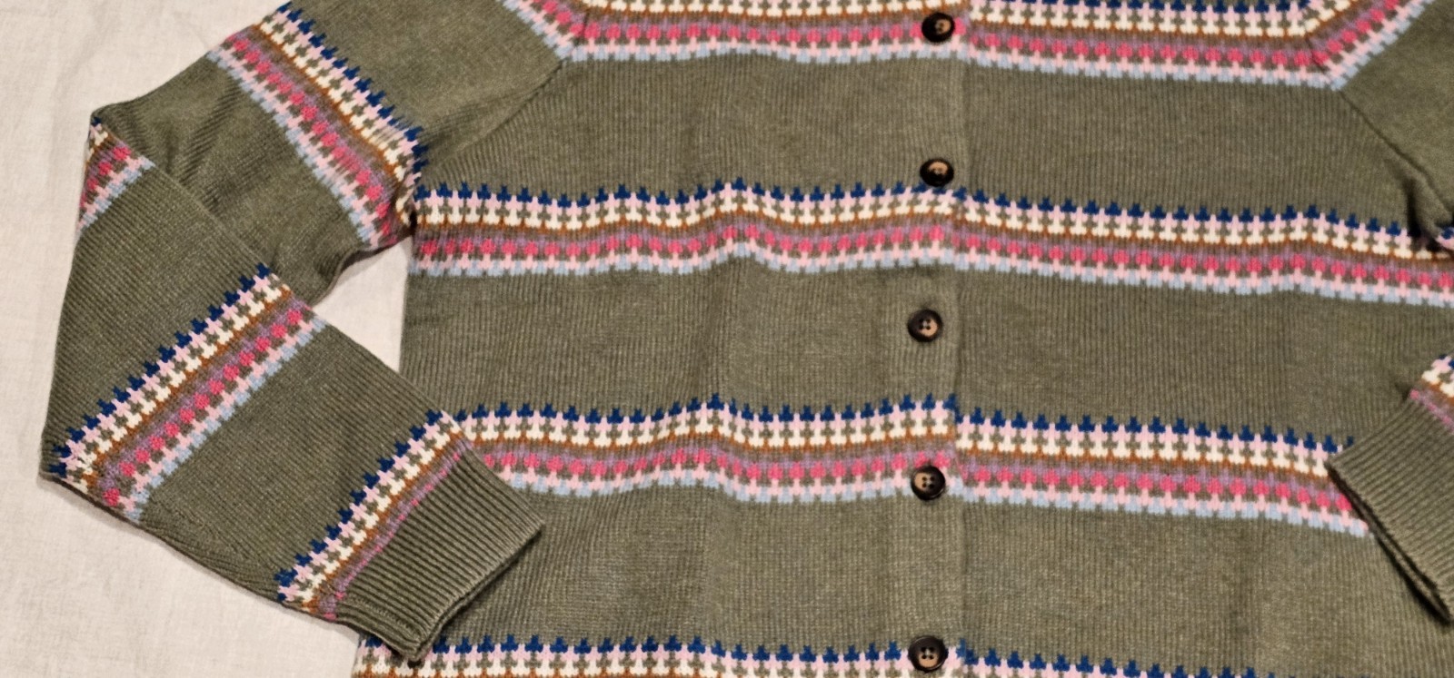 Boden Fair Isle Edie Cardigan Green Diamond NWT New M image 5