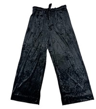 Zara Basic Medium Women Black Velvet Wide Leg Pants Drawstring Tie 35-30