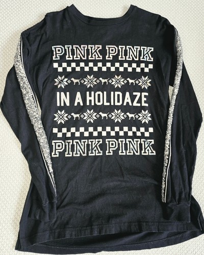 Victoria's Secret Long sleep Holiday glitter shirt size XS 100% cotton