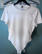 SHEIN White Bodysuit Size large Short Sleeve Scoop Neck