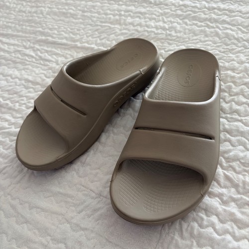 Oofos OOahh Slide Sandals Taupe Tan Recovery Footwear Mens 5 Womens 7 EU 38