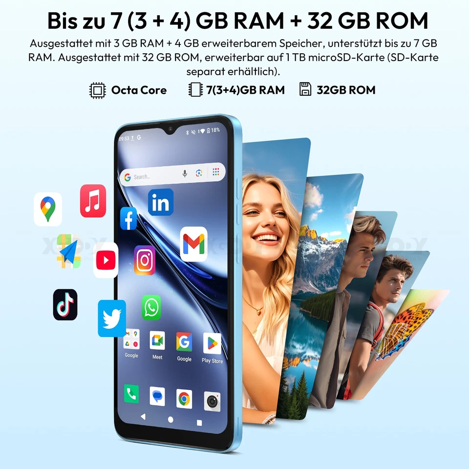 Neu Smartphone Android 15 Ohne Vertrag Handy 7GB+32GB Octa Core 6,5 Zoll 4G 2SIM - Bild 4 von 4