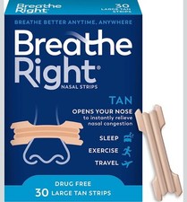 Breathe Right Large Nasal Strips, Tan 30 Count EXP 12/31/2029